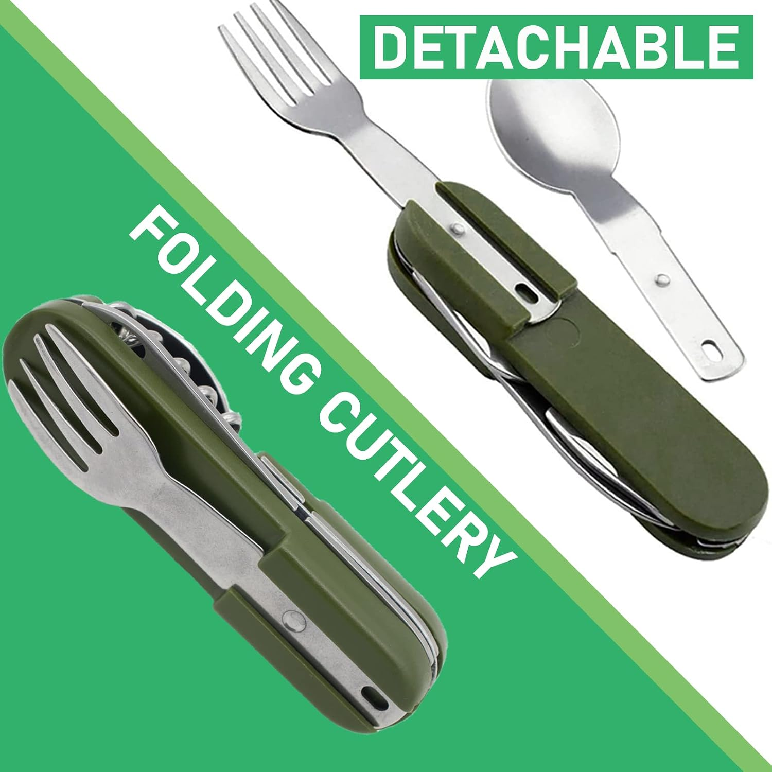 PROBEROS Camping Cutlery Set with Carry Pouch – Green Folding Outdoor Travel Utensil Set - Image 3